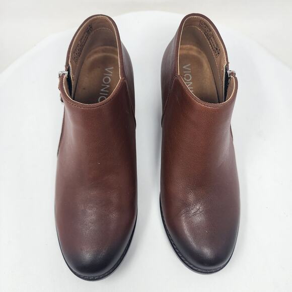 Vionic Jolene Bootie Women 6.5 Brown Leather Burnished Toe Side Zip Boots VS350 - Picture 3 of 11